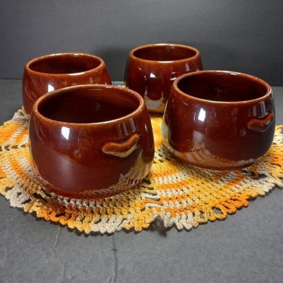 Westbend Bean Bowl Set Of 4 Brown Vintage Stoneware Oven Proof Mid Century 1960s - Picture 2 of 9